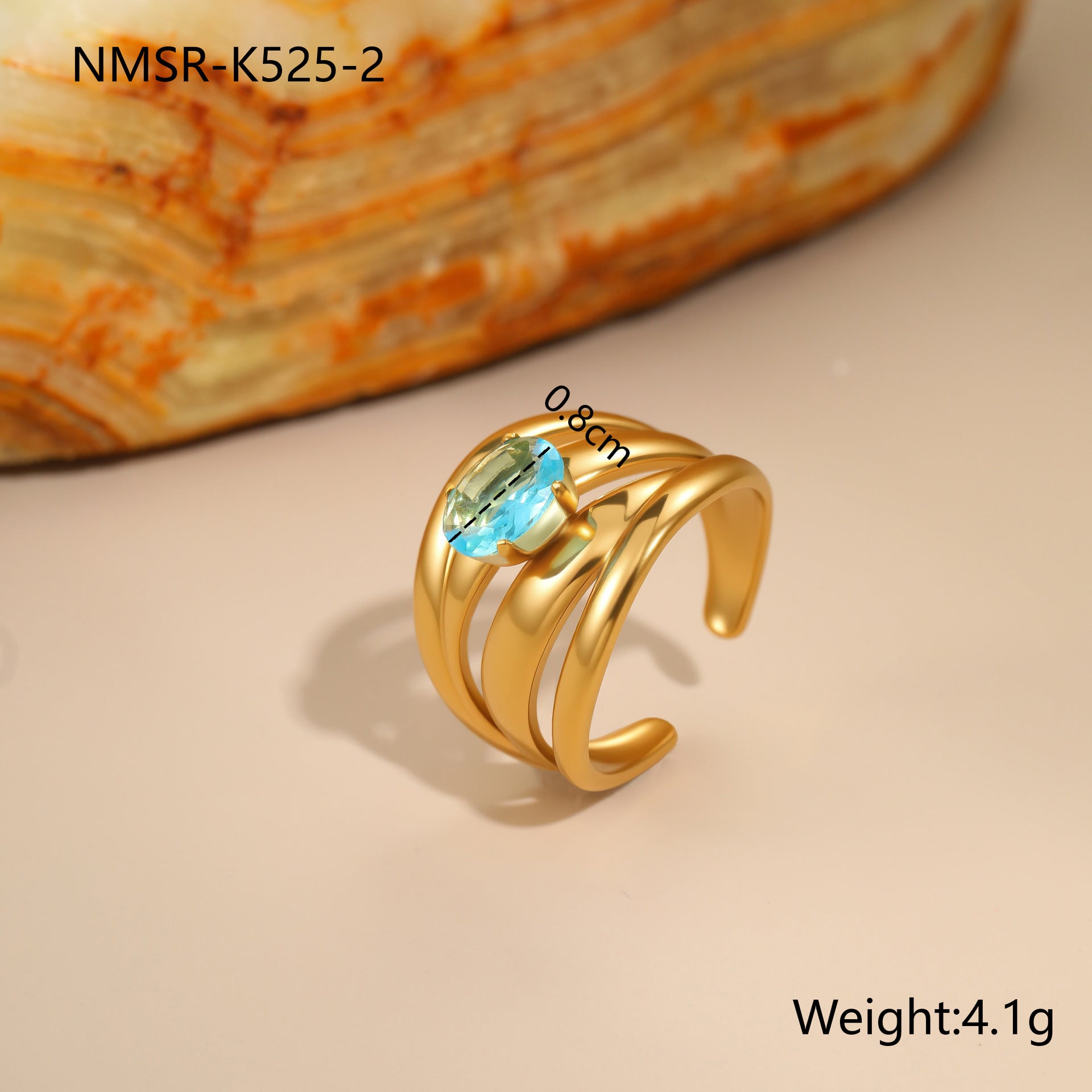Wholesale Hollow irregular blue zircon stainless steel ring gold-plated ring